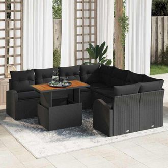 vidaXL Conjunto De Sof&aacute; De Jard&iacute;n 9 Pcs Negro Polirat&aacute;n Vidaxl