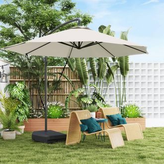 OUTSUNNY Garden Cantilever Parasol with Cover Weighted Base Wind Strap in Cream