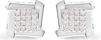 House of Brilliance 10K White Gold 1/2 Cttw Composite Princess Diamond Square and Swirl Stud Earrings at Nordstrom