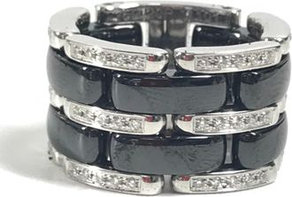 Chanel Black White Gold White Gold (18K) Ceramic Band Ring (Pre-Owned)