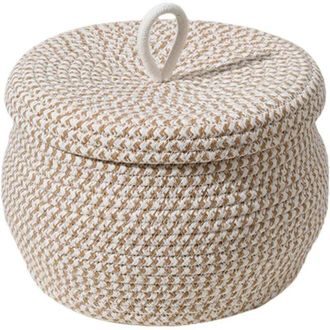 OEM Cesta Redonda Decorativa Con Tapa De Cuerda De Algod&oacute;n, Caja De Almacenamiento Tejida Para El Hogar, Dise&ntilde;o Natural - Crezuo