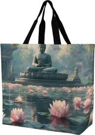 Generic Art Peaceful Reusable Shopping Bags Large Capacity Grocery Bag Heavy Duty Tote for Women 40x40x16cm
