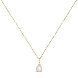House of Brilliance 10K Yellow Gold Oval Birthstone Trio Diamond Accent Drop Pendant Necklace