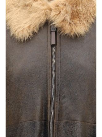 Brunello Cucinelli Shearling Bomber Jacket - Brown