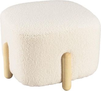 Macabane Puf de tejido de rizo crudo con patas de madera