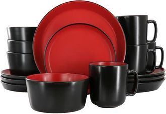Elama Bacarra 16 Piece Stoneware Dinnerware Set in Black at Nordstrom