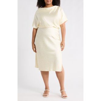Renee C Polka Dot Short Sleeve Satin Midi Dress in Butter at Nordstrom Rack, Size 1X