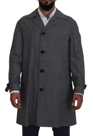 Dolce & Gabbana Mens Glen Plaid Coat Classic Fit - Grey Wool - Size EU 48 (Mens)