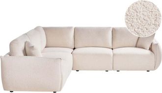 Beliani Right Hand Corner Sofa Off-White Boucle 5 Seater Modular Sectional Couch with Cushions Modern Living Room MESNALI