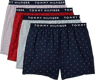 Tommy Hilfiger Woven Cotton Boxer 4-Pack Mens Underwear Chili : LG