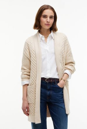 Tommy Hilfiger Womens Shawl Collar Cable Knit Long Cardigan - Ivory - XL