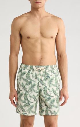 Nordstrom 7-Inch Volley Swim Shorts in White Bone Floating Fronds at Nordstrom, Size Xx-Large