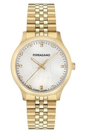 Ferragamo Duo Diamond Bracelet Watch, 40mm in Ip Yellow Gold at Nordstrom