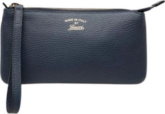 Gucci Pre-owned Wristlet Pouch - Dames - Vintage Clutch - Blauw - ONE Size - Leer - Vintage