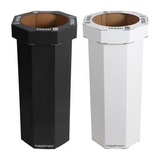 Happimess Fleur 25-Gallon Classic Disposable Corrugated Cardboard Event Trash Can and Recycling Bin in Black Cotton White at Nordstrom