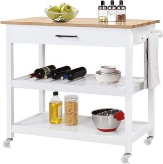 Yaheetech Carrito De Cocina 101,5 X 51 X 92 Con 1 Caj&oacute;n 3 Estantes Para Almacenamiento Carro De Servicio Vers&aacute;til Blanco - Yaheetech