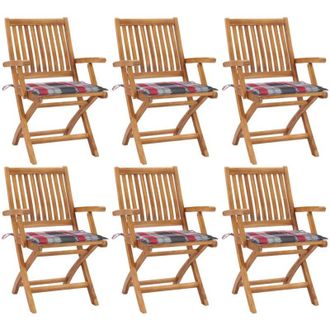 vidaXL Sillas De Jard&iacute;n Plegables 6 Uds Madera Maciza Teca Con Cojines Vidaxl