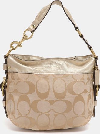 Coach Beige/gold Canvas And Leather Zoe Hobo