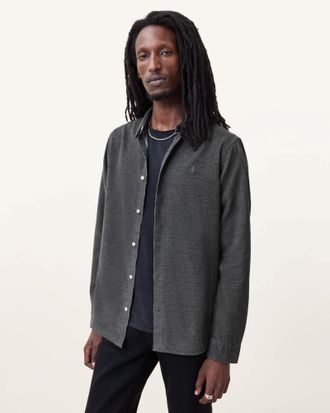 AllSaints Mens Cotton Lorella Textured Ramskull Shirt, Size: XXL