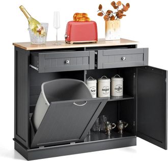 Costway Costway - Carrito De Cocina, Armario De Basculante Con Soporte Para Un Contenedor De Basura, Encimera De Madera De Caucho, 2 Cajones, Estante Ajustabl
