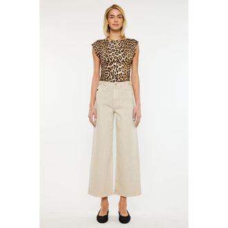 Kancan Calla Ultra High Rise Cropped Wide Leg Jeans in Taupe at Nordstrom, Size 24