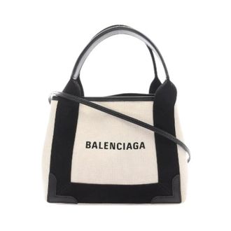 Balenciaga Pre-owned Tote Bags, female, Beige, Size: ONE SIZE Pre-owned Navy Cabas XS Canvas Leather Handbag