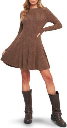Flying Tomato Long Sleeve Rib Minidress in Brown at Nordstrom Rack, Size Medium