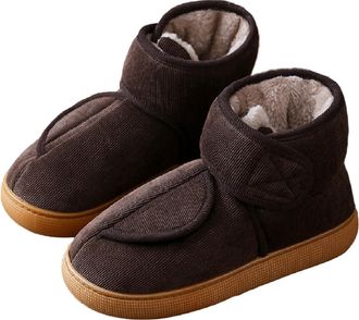 Generic Diabetic Winter Boots for Women Men Warm Fur Lining Outdoor Indoor Shoes Comfortable Slip On Slippers with Adjustable Straps for Elderly Swollen Feet 