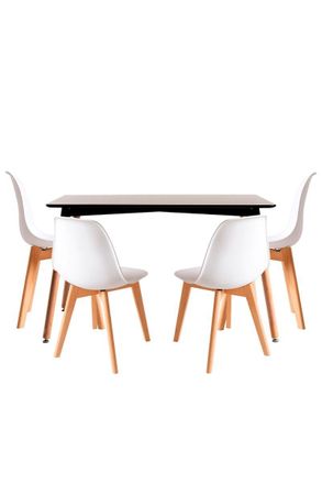 Regalos Miguel Regalos Miguel - Conjuntos De Mesa Y Sillas - Conjunto Mesa Tower Rectangular 120 X 80 Cm Negra Y Pack 4 Sillas Kelen - Blanco