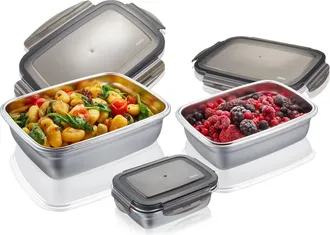 GEFU Juego De Almacenamiento De Alimentos Gefu Preppo, 3 Piezas, Acero Inoxidable, Pl&aacute;stico, 0,4 + 1 + 1,8 L