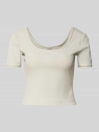 Guess Cropped T-Shirt aus Lyocell-Mix Modell Circe in Schilf, Gr&ouml;&szlig;e XL