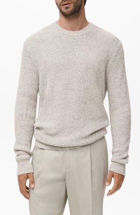 Mango Marled Cotton Crewneck Sweater in Off White at Nordstrom, Size Small