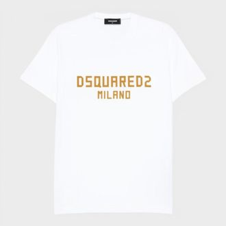 Dsquared2 Milano Logo T-Shirt Print Wit Oker