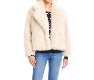 Karen Kane Cropped Faux Fur Jacket In Stone