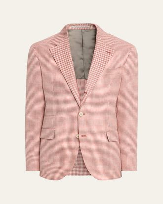 Brunello Cucinelli Mens Wool, Silk and Linen Houndstooth Sport Coat