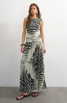 Topshop Zebra Print Drop Waist Maxi Dress in White at Nordstrom, Size Small