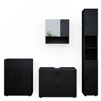 Vicco Set mobili bagno Irma, Antracite lucido, 4 pezzi, con cassettiera e mobile midi