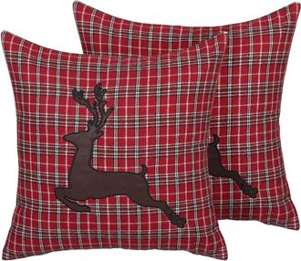 Beliani Conjunto De Cojines Decorativos Rojo Con Estampado De Reno 45 X 45 Cm Decoraci&oacute;n Moderna De Navidad Comet