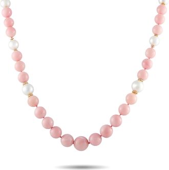 Luxury Bazaar 18K Yellow Gold 2.0ct Diamond and Pink Opal Necklace MF13-080726