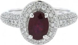 Allurez 0.72ct Diamond & 1.15ct Glass Filled Ruby 14k White Gold Ring