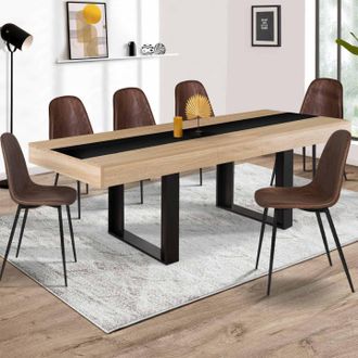 IDMarket Idmarket - Mesa De Comedor Extensible Phoenix 4-8 Personas Madera Y Banda Central Negra 160-200 Cm