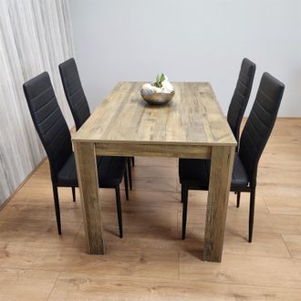 Kosy Koala Dining Table & 4 Chairs Set - Rustic Effect Wood Dining Table With 4 Black Chairs Dining Room Furniture in Brown