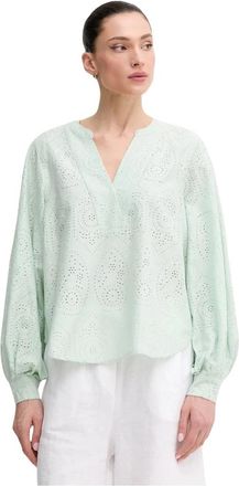 Mos Mosh Yen Sina Kant Blouse - Dames - Blouses - Groen - S - Katoen - Overhemden
