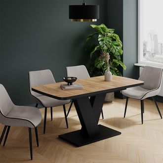 Vicco Mesa De Comedor Fenaro, Goldkraft Roble/negro, 120 X 80 Cm Extensible, Vicco