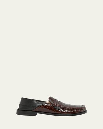 Loewe Mens Campo Croc-Effect Collapsible-Back Loafers