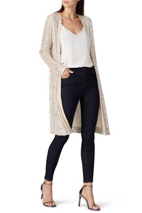 Fifteen Twenty Womens Sequined Duster In Champagne Gold