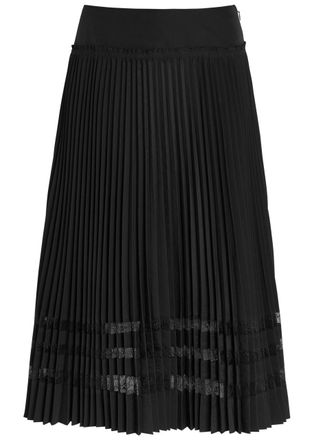 3.1 Phillip Lim Pleated Lace-insert Woven Midi Skirt - Black - 10 (UK14 / L)