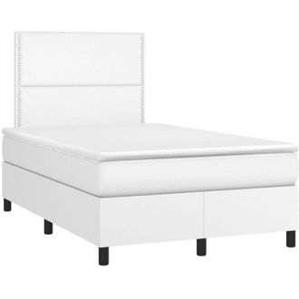 vidaXL Vidaxl - Cama Box Spring Colch&oacute;n Y Led Cuero Sint&eacute;tico Blanco 120x200 Cm