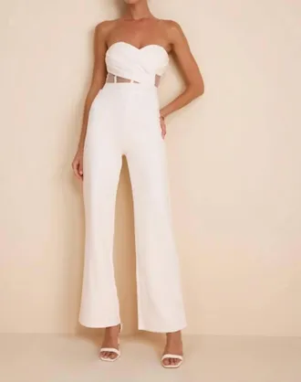 Lulus Surely Stunning Strapless Bustier Jumpsuit In Ivory