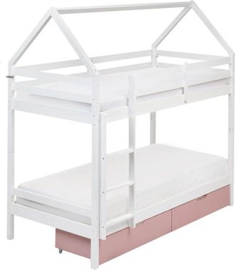 Beliani Beliani - Letto a castello in legno di pino con cassetti bianchi e rosa 90 x 200 cm Ternas